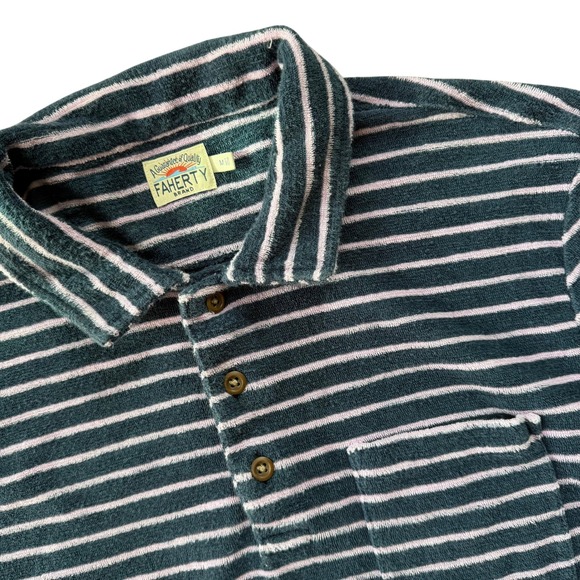 Faherty Brand Other - Faherty Men's Navy Pink Striped Terry Cloth Polo Shirt Size Medium Excellent